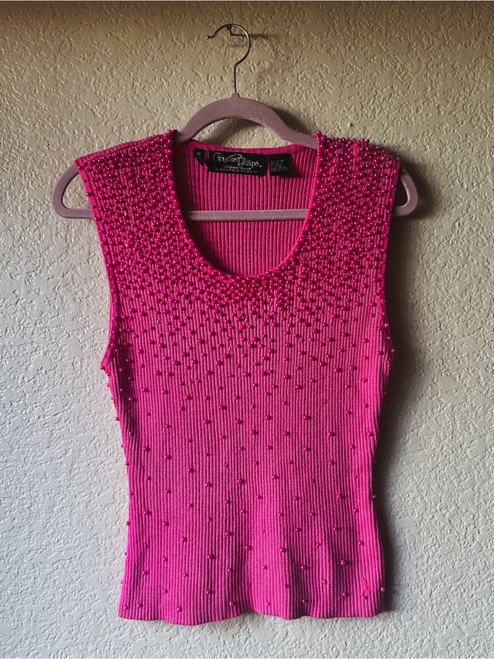 Hot Pink Beaded Sweater Tank